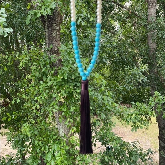 NWT Pearl + Porcelain Beaded Long Tassel Necklace - Picture 5 of 8